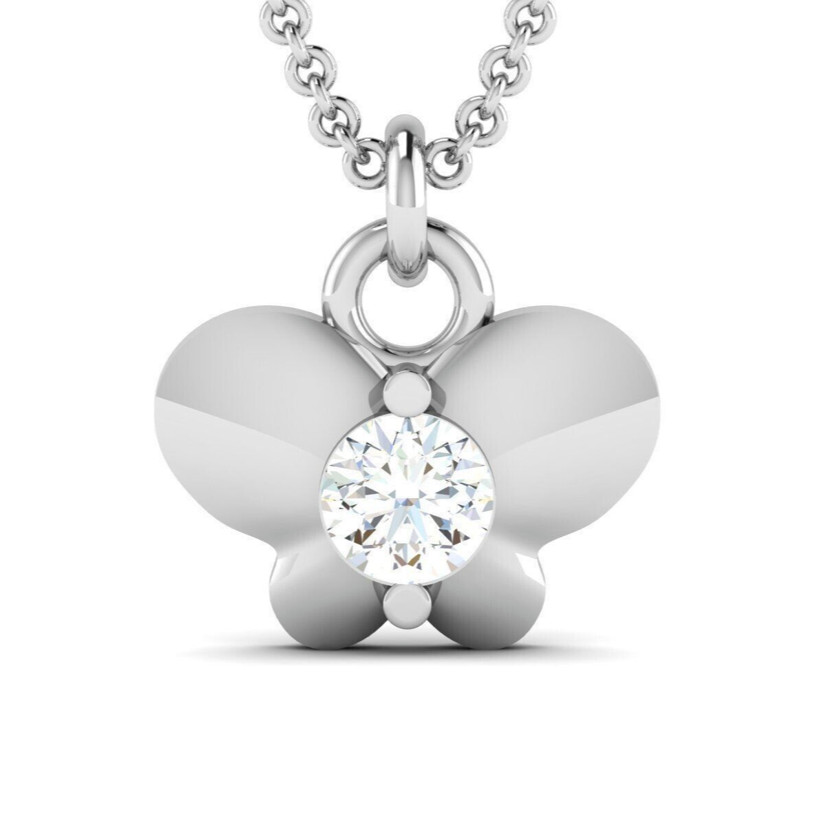 Silver Butterfly Shape Pendant Round CZ Diamond Necklace Handmade Gift for Her
