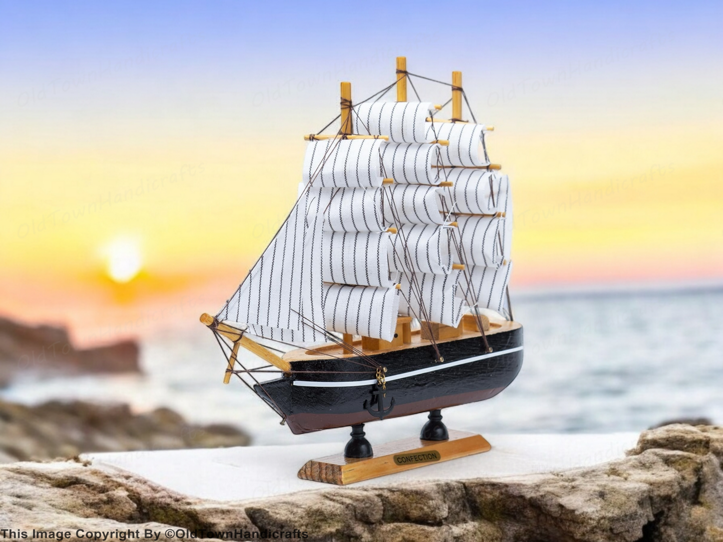 Handcrafted White Wooden Nautical Sailing Boat Ornament Decorative Marine Ship