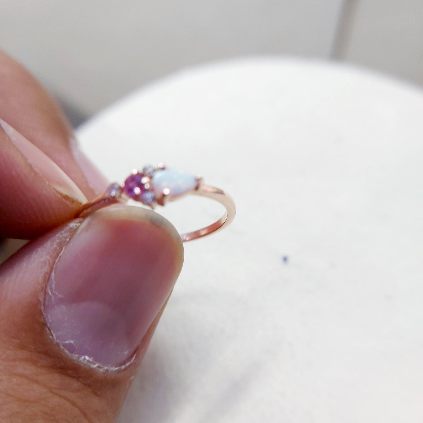 Pear Cut Opal and Pink Tourmaline Ring Gemstone Engagement Silver Ring Us5~ 15