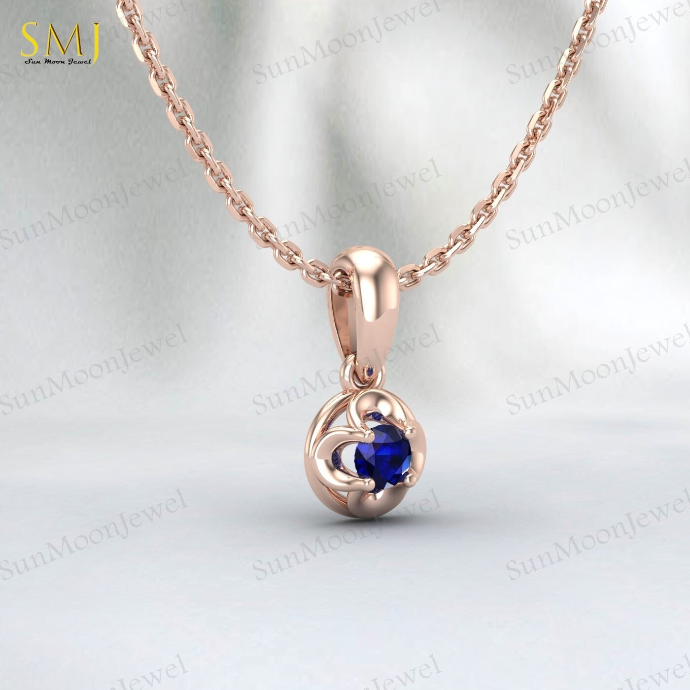 Lab Created Blue Sapphire Necklace Sepetember Birthstone 925silver Gift For Love