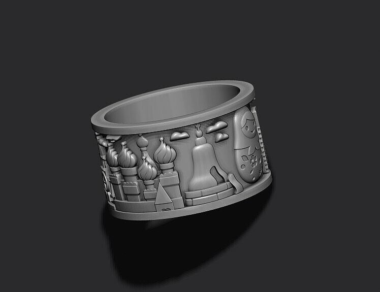 925 Silver Russia Jerusalem Cityscape Band Ring US5~15 Travel Souvenir Men Ring