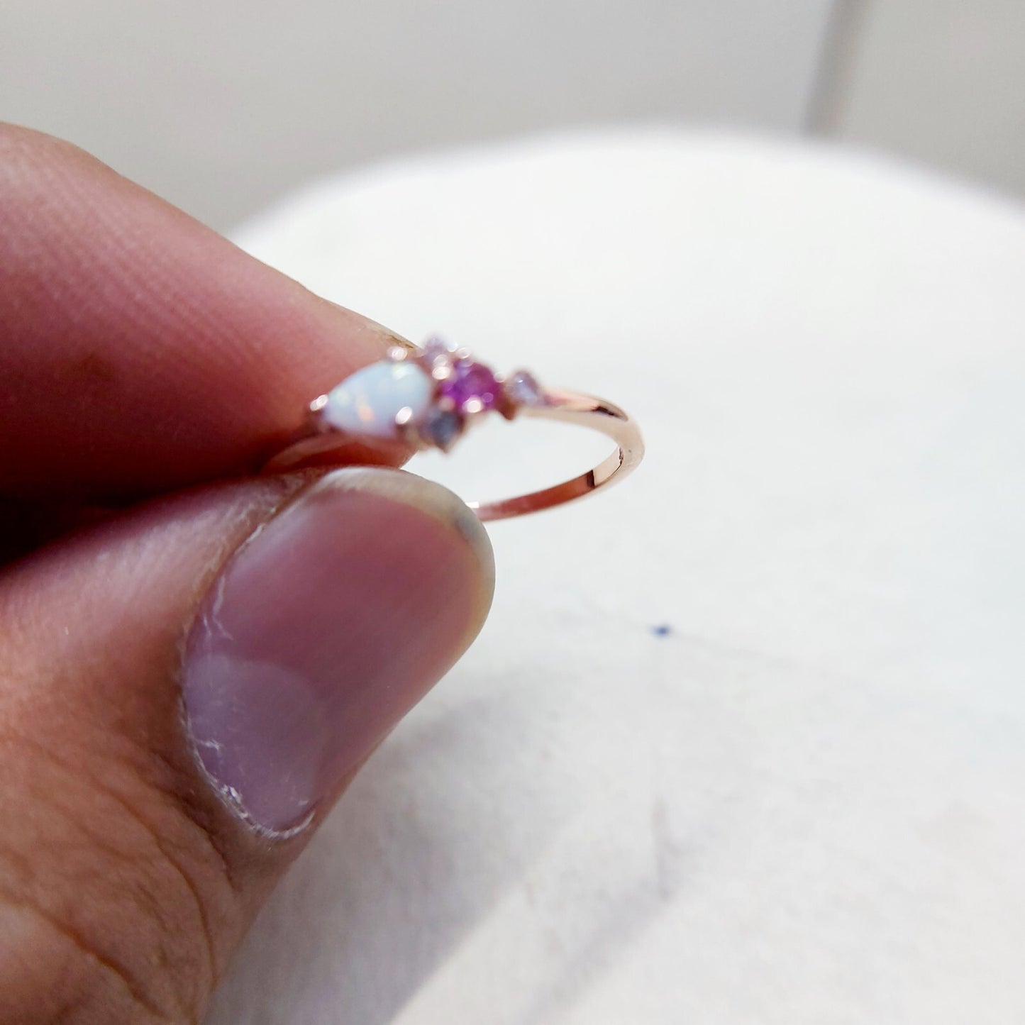 Pear Cut Opal and Pink Tourmaline Ring Gemstone Engagement Silver Ring Us5~ 15