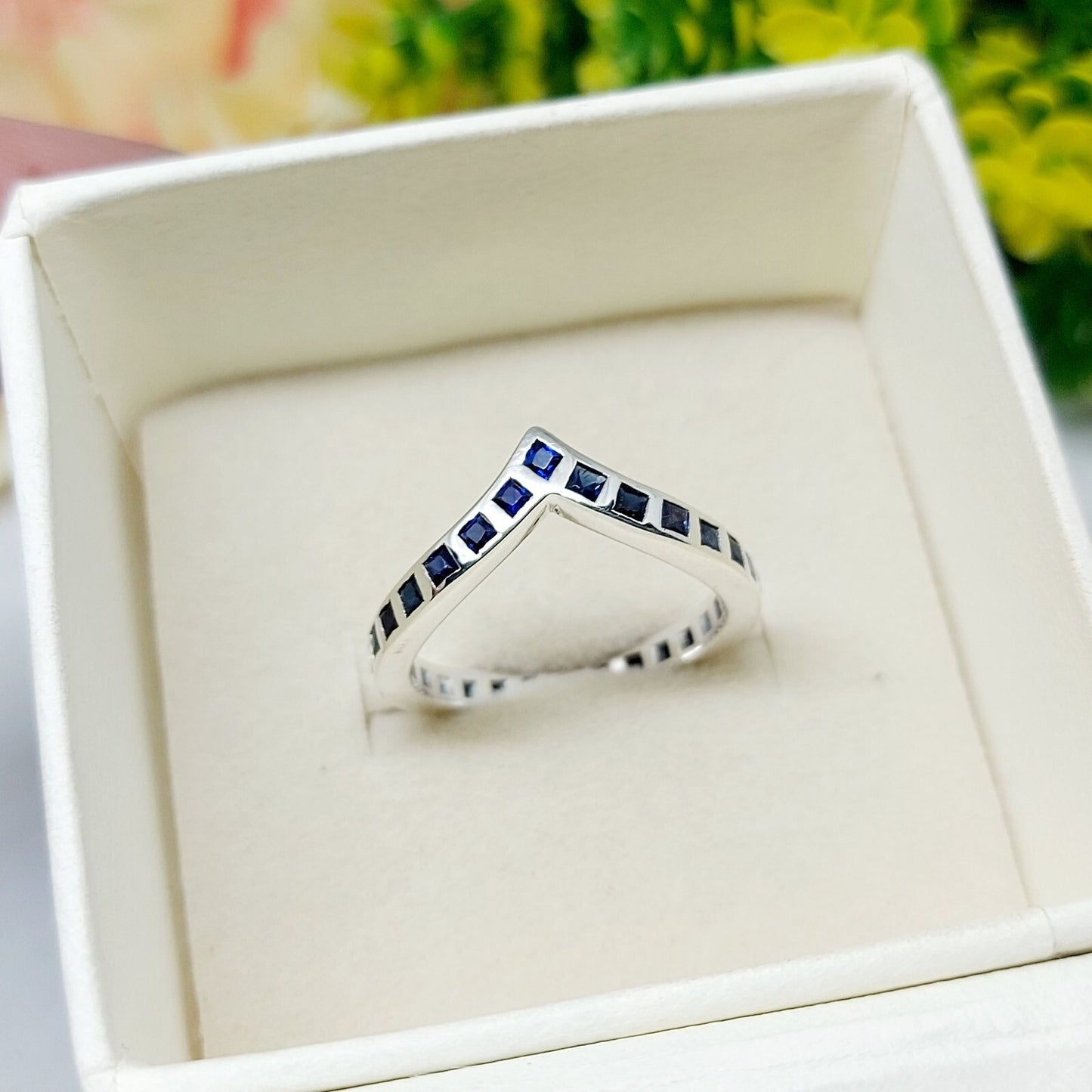 Princess Cut Blue Sapphire Curved Band 925 Sterling Silver Lab Created Ring Band