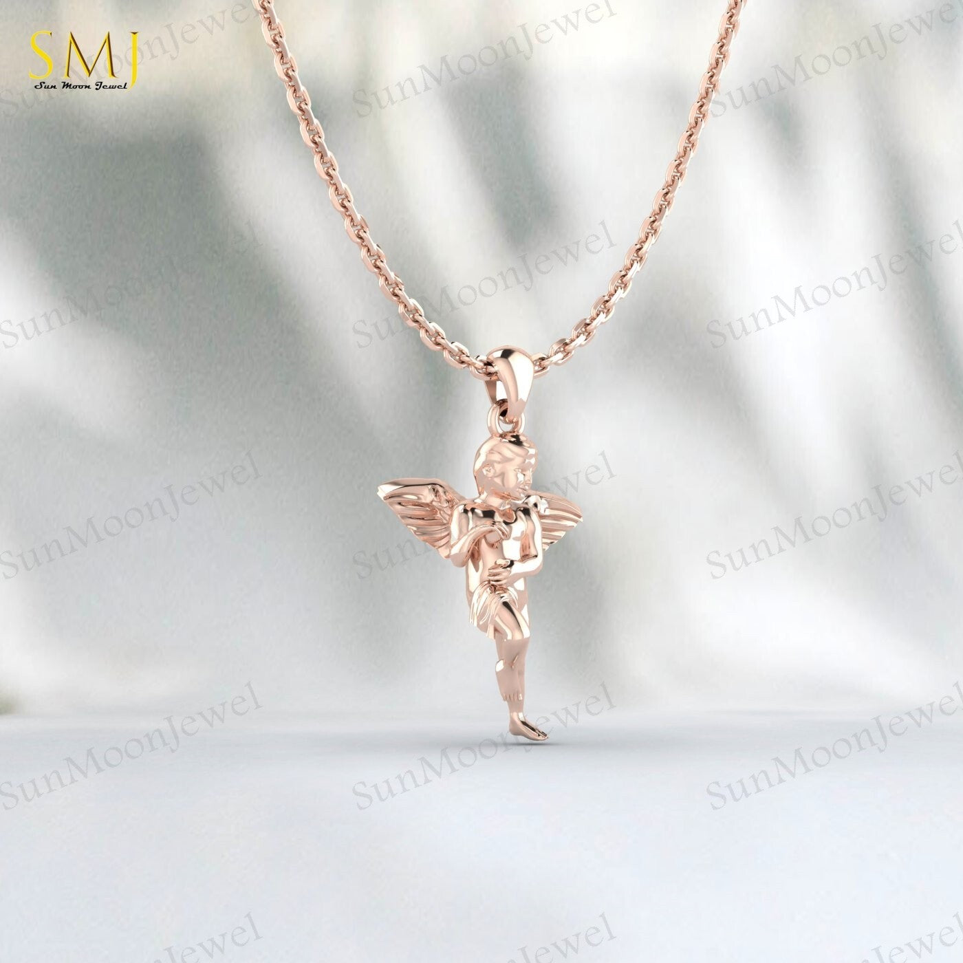 Cherubim Baby Angel Necklace Wings Charm Necklace 925 Sterling Silver For Her