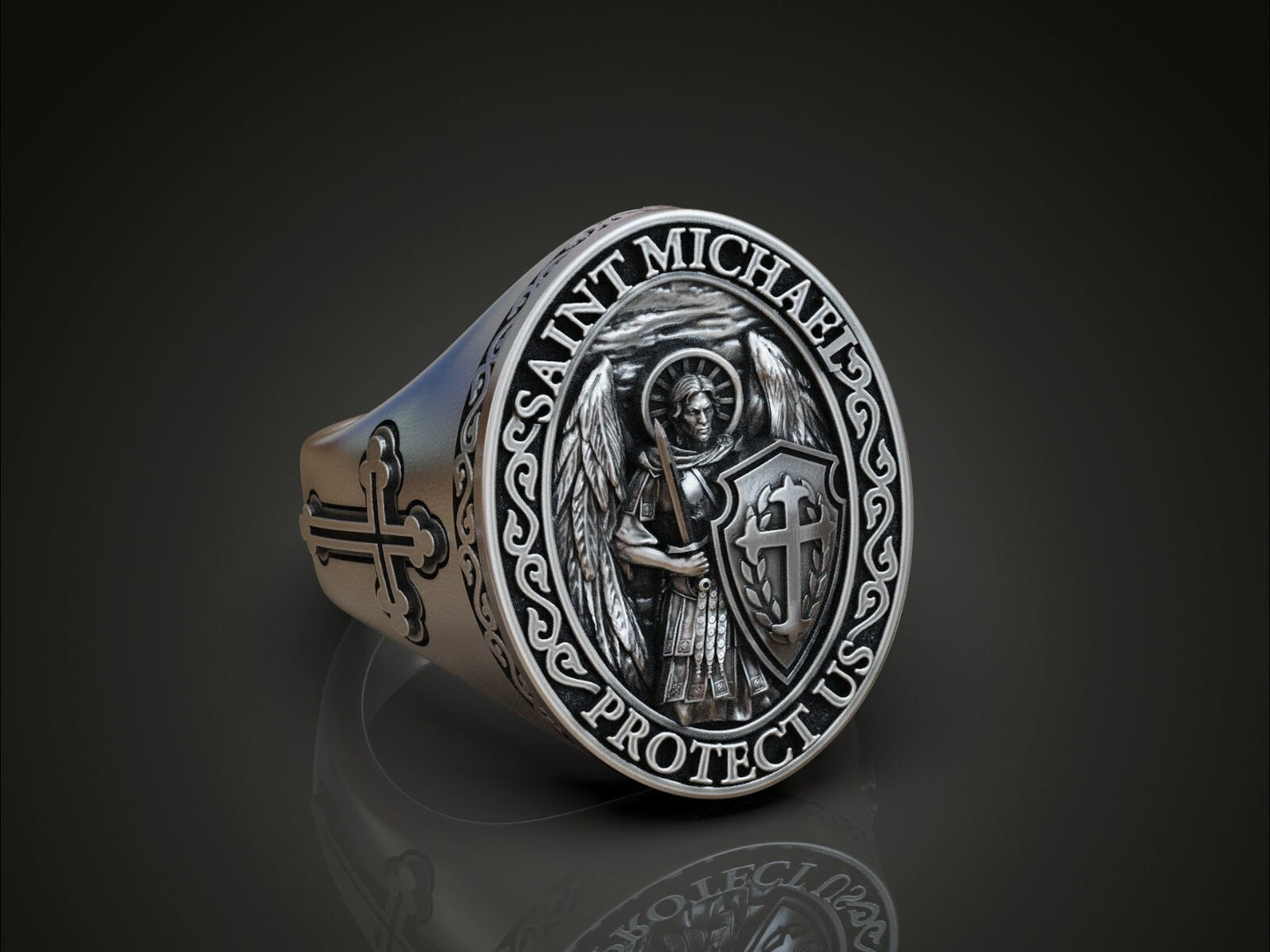 Saint Michael Archangel Ring Silver Signet Religious Ring Gift For Men US5~15