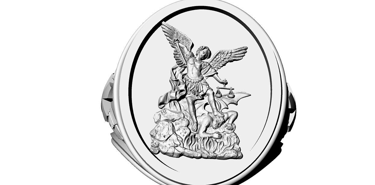 925 Silver Saint Michael Catholic Ring Archangel Wings Design Men US5-15 Gift