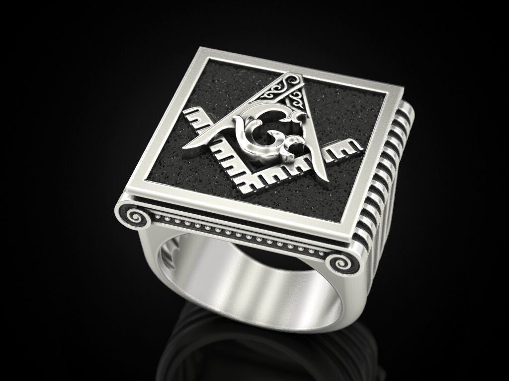 Mason Ring US7-15 Chrome 925 Silver G Symbol Freemason George Washington Style