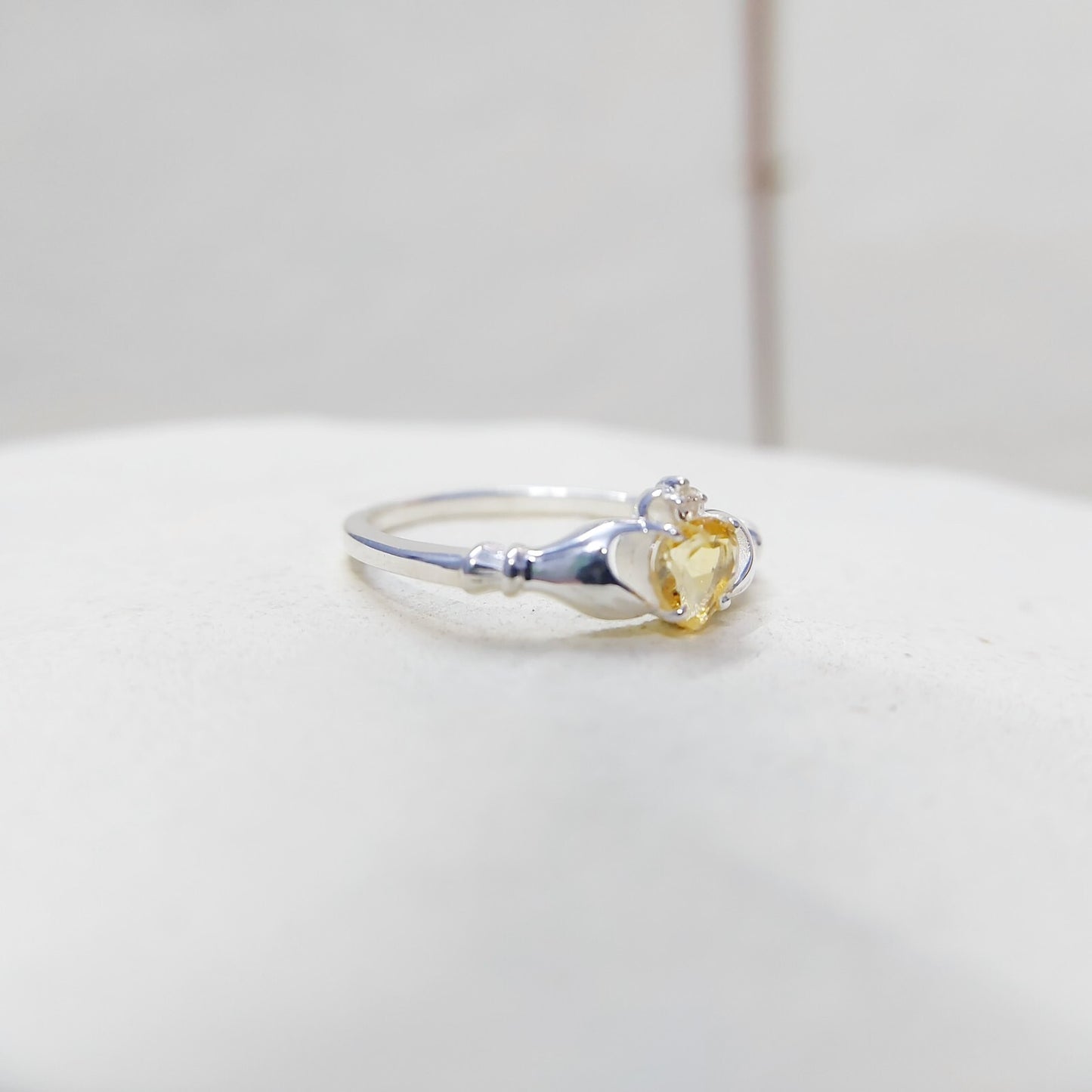 Claddagh Heart Citrine Ring Simulated Birthstone Women Silver Ring Gift Us5~ 15