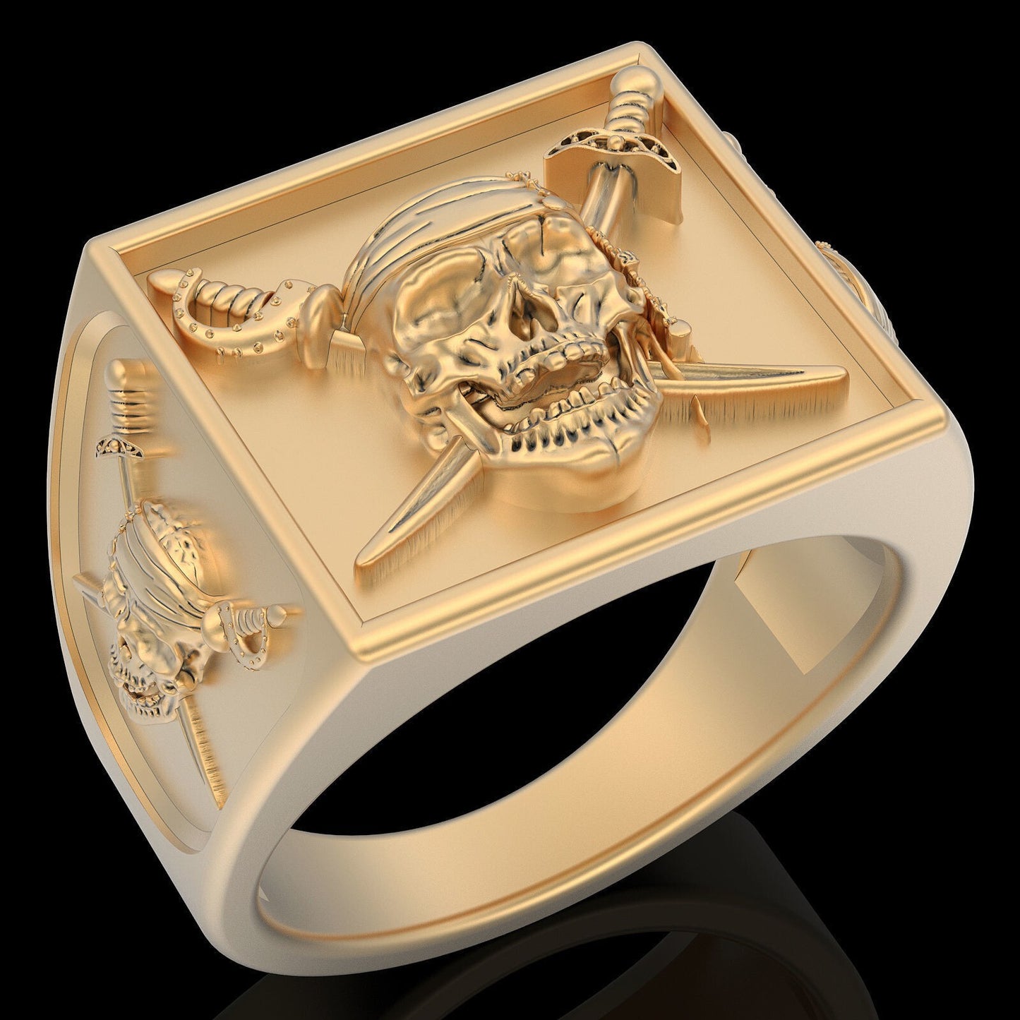 Gothic Brass Pirate Skull Ring Biker Men’s Handcrafted Bold Skull Jewelry US5~15