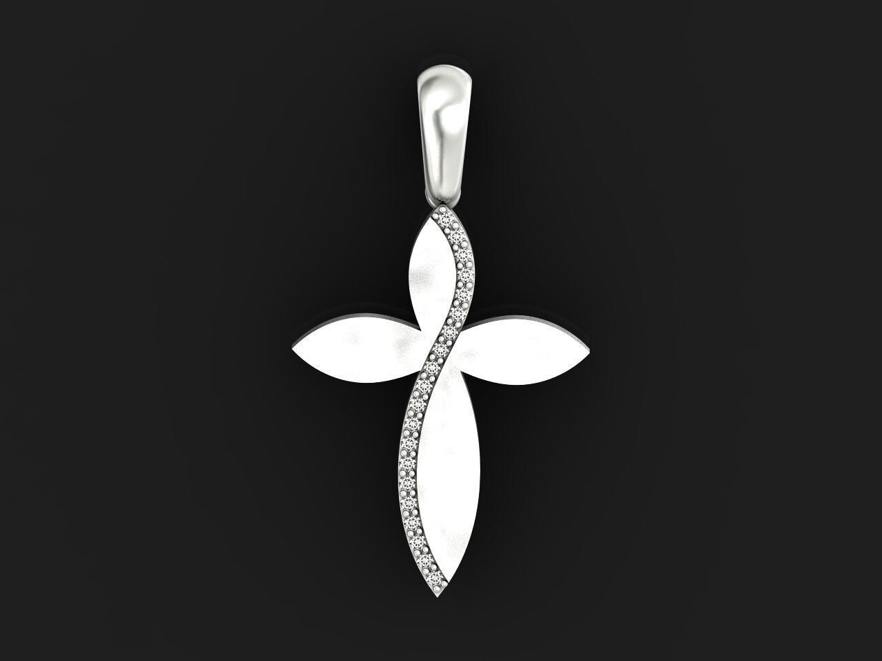 925 Sterling Silver Leaf Cross Pendant with CZ Diamonds Cross Necklace Gift