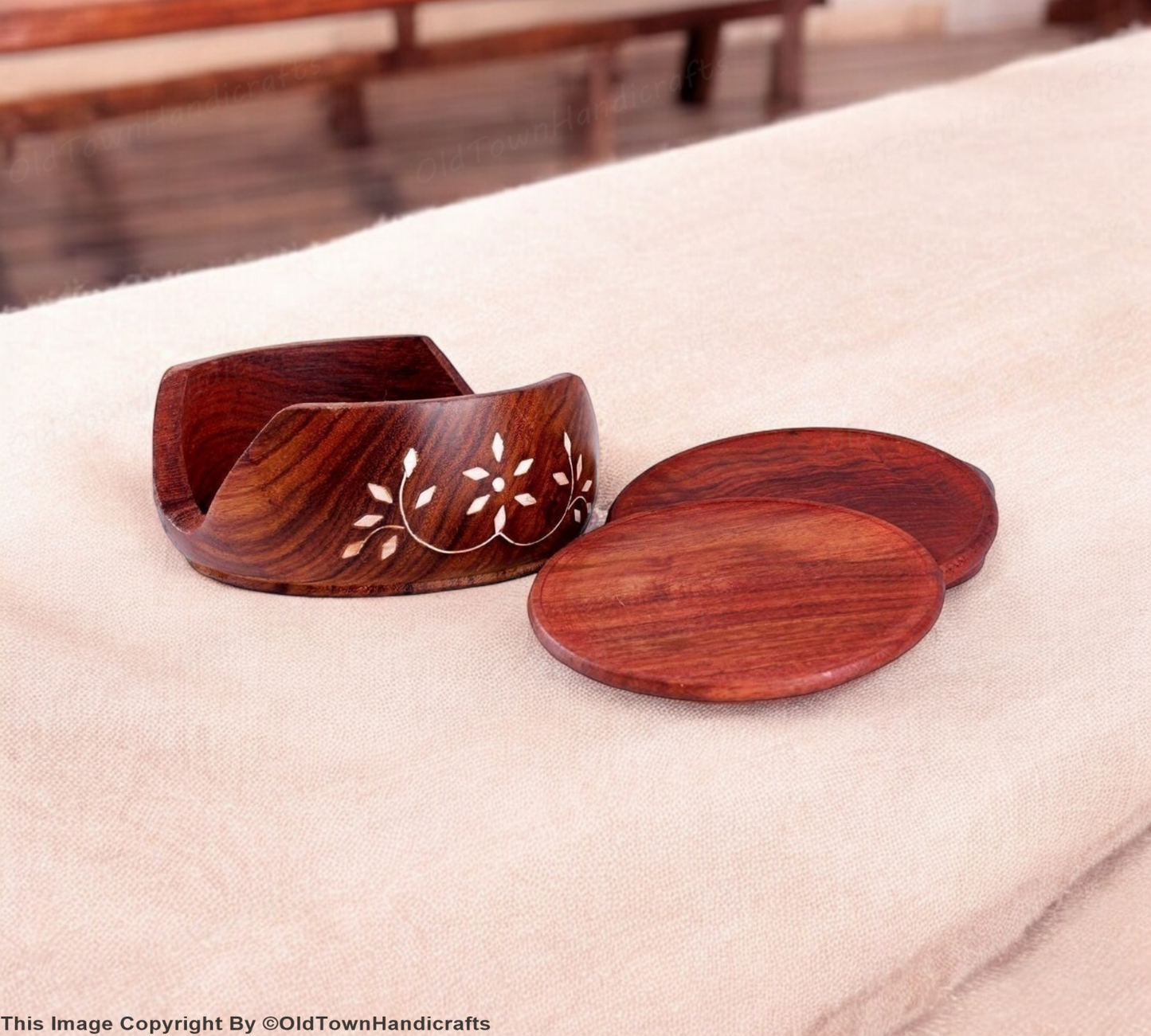 Coaster Handmade Wooden Coaster Set of 6 Lotus Design for Coffee Tea and Milk