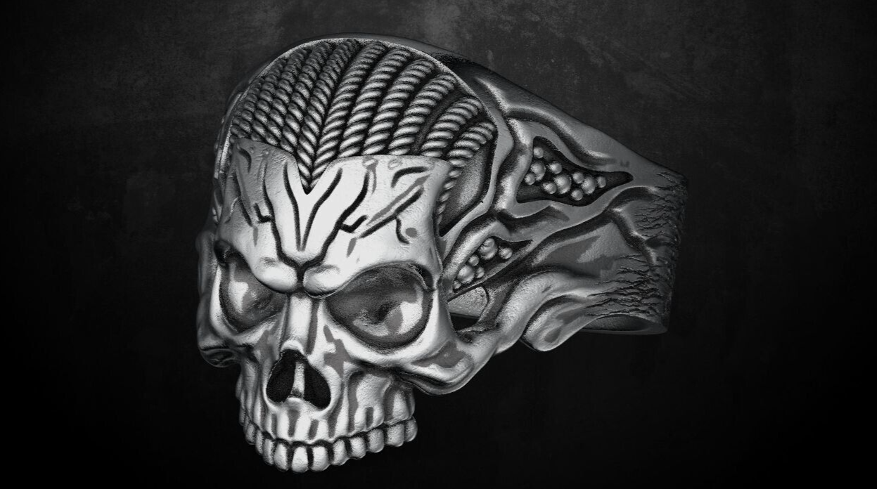 Vintage Silver Skull Rope Biker Gothic Ring US5~15 Bold Punk Retro Biker Ring