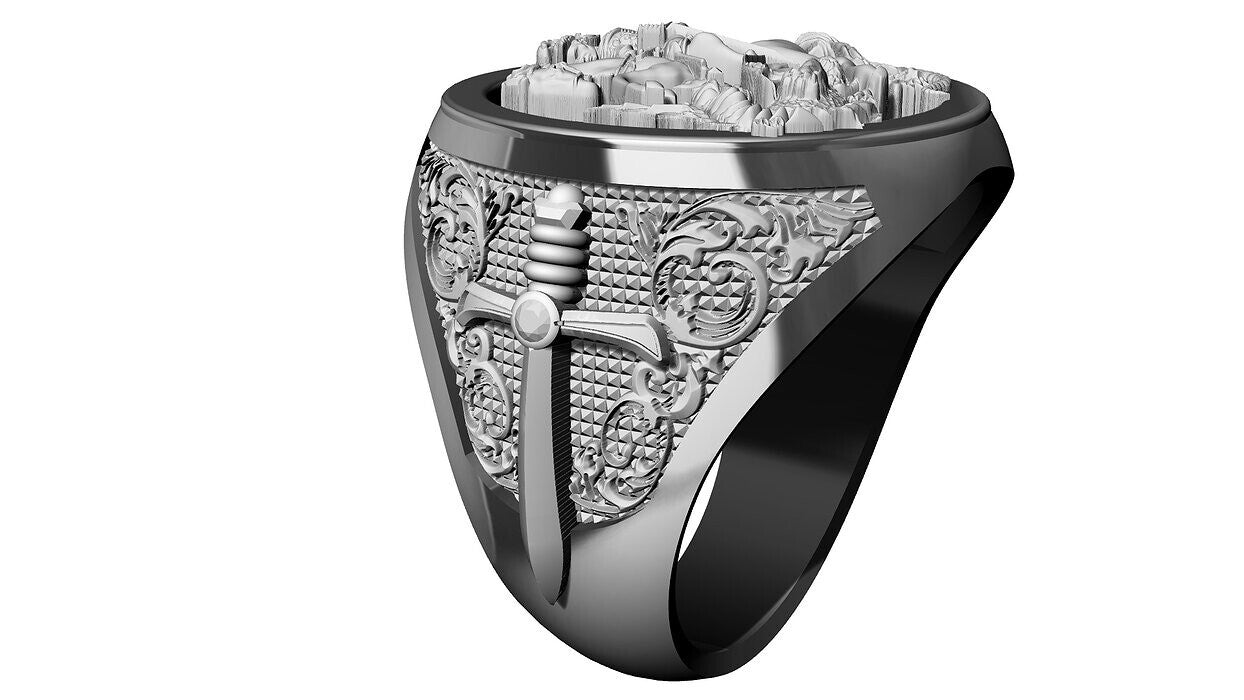 Saint George Cross Dragon Ring 925 Silver Signet Ring US5~15 Gift For Men Women