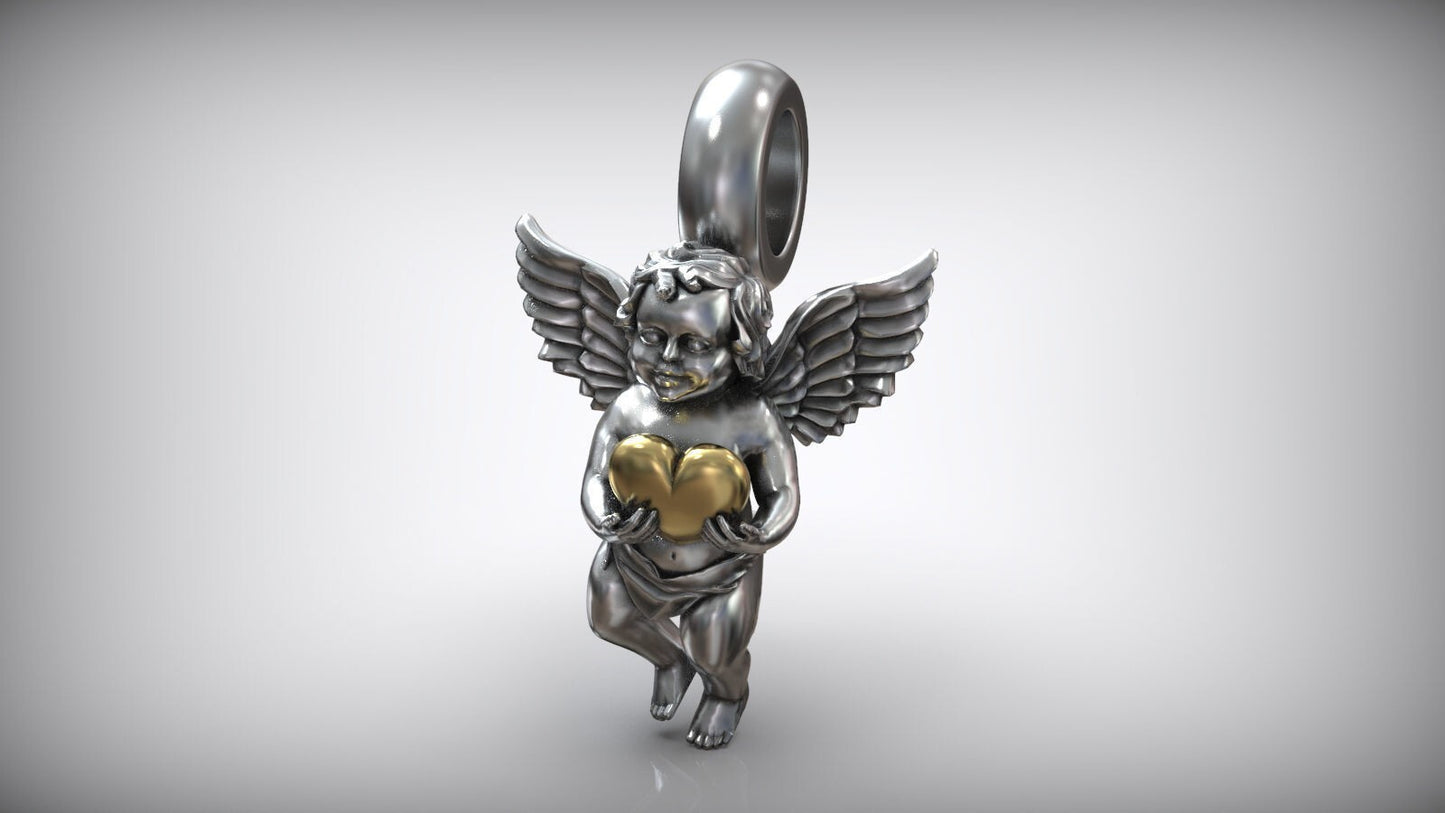 925 Sterling Silver Angel Wings Heart Pendant Angel Charm Necklace Jewelry Gift