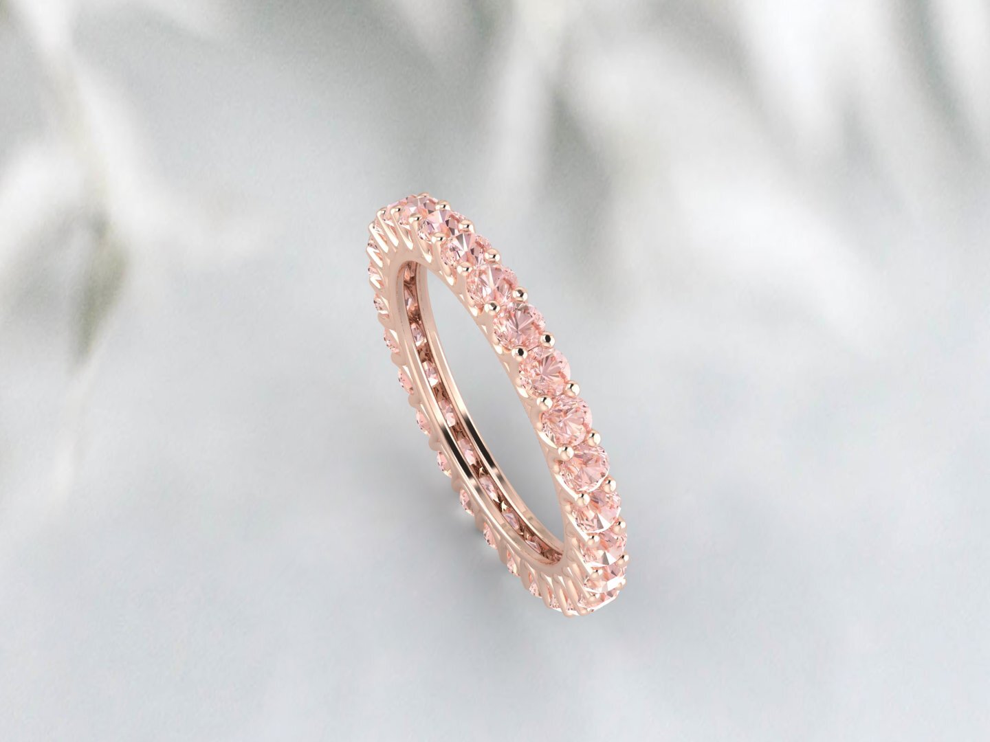 Natural Round Peach Morganite Band Eternity Matching Promise Fine Silver Band