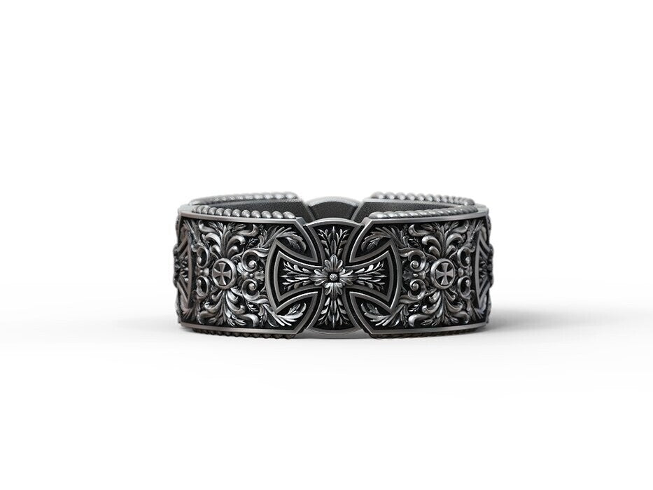 925 Silver Templar Cross Band Ring Gothic Christian Faith Hope Love Ring US5 ~15