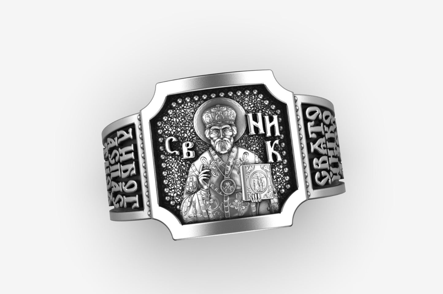 Saint Nicholas The Wonderworker Ring Silver Greek Orthodox Religious Ring US5-15
