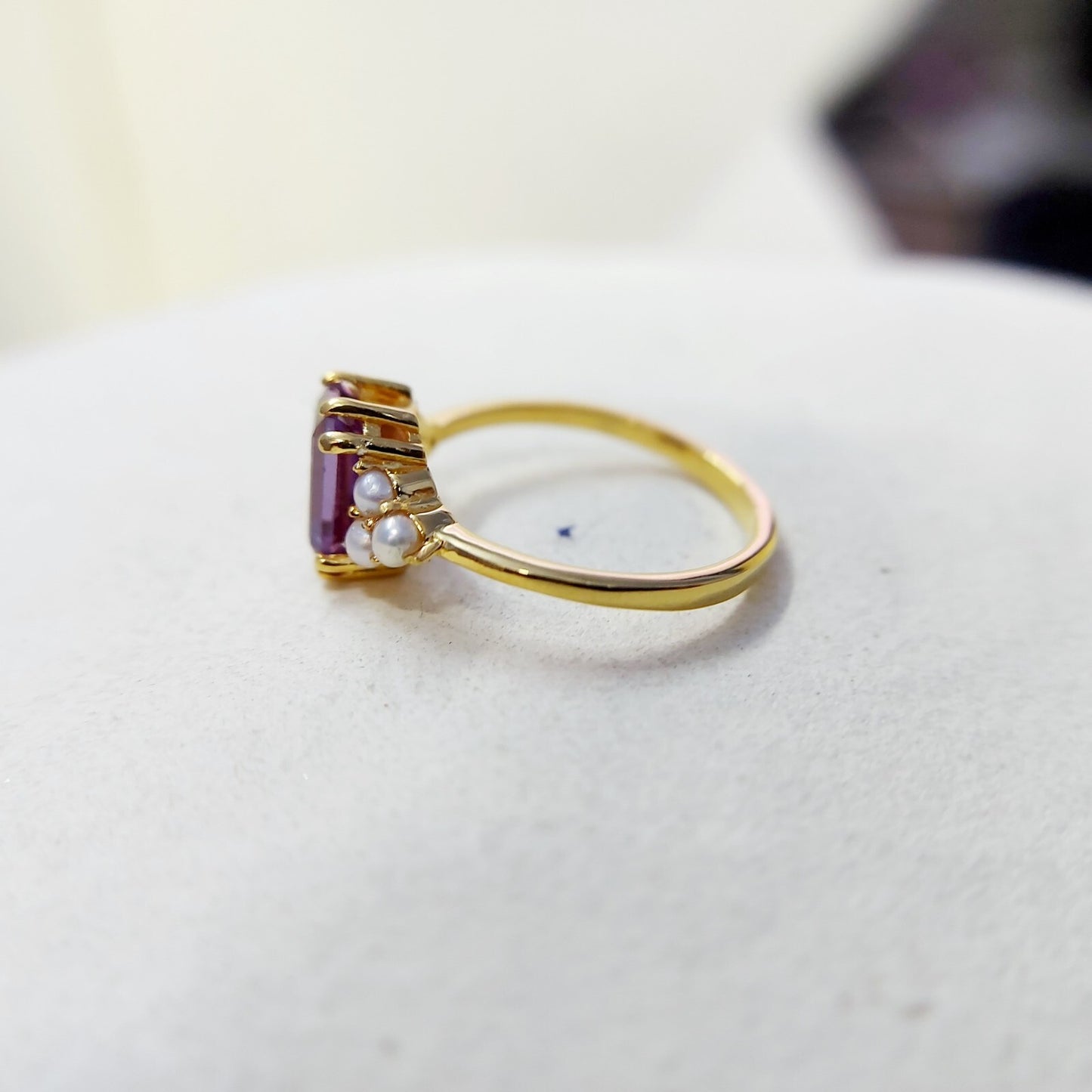 Emerald Cut Amethyst Pearl Ring 925 Silver Handmade Engagement Women Ring US5~15