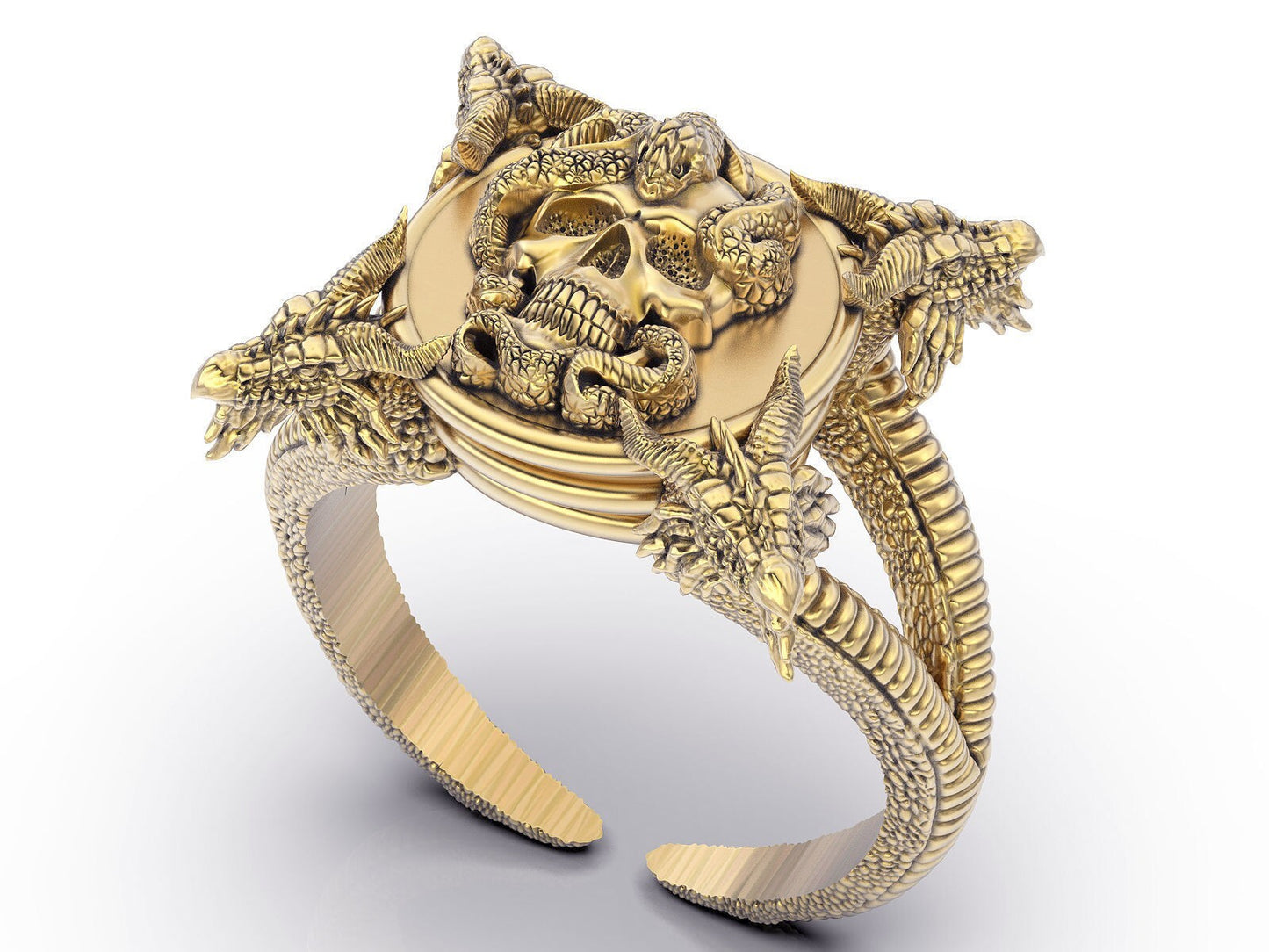 Punk Snake Dragon Brass Ring Gothic Biker Skull Fantasy Style Men Ring US5~15