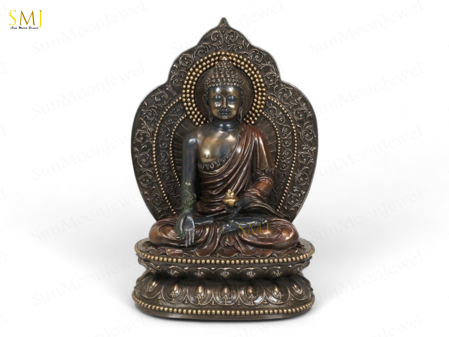 Copper Finish Buddha Statue Buddha Amitabha Figurine for Home & Temple Decor