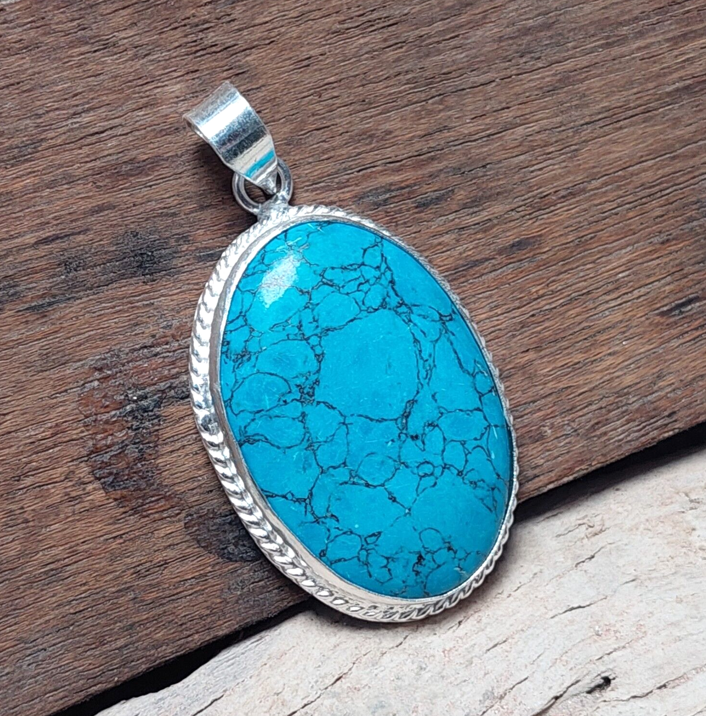 Blue Turquoise Gemstone 925 Sterling Silver Handmade Pendant,Ethni Boho Pendant