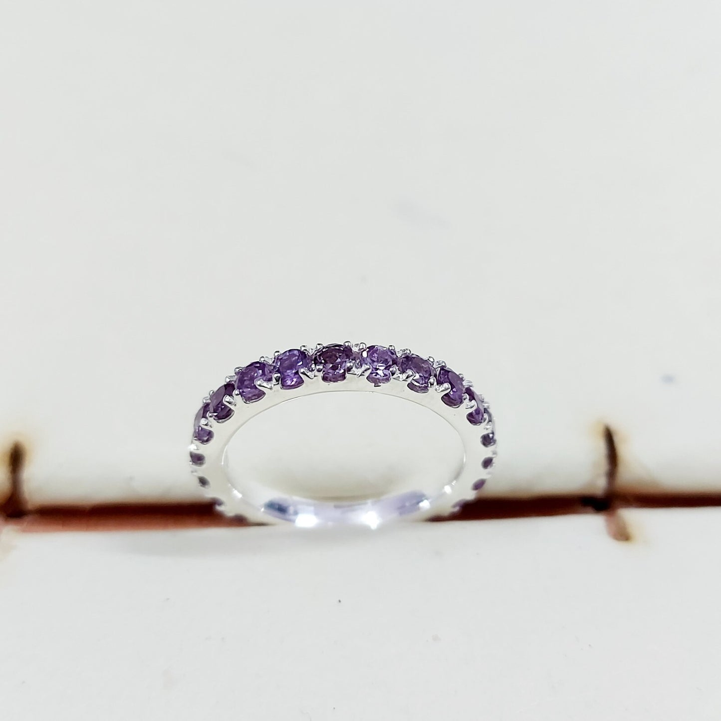 925 Silver Natural Amethyst Eternity Band Ring Wedding Ring Women Gift US5 ~15