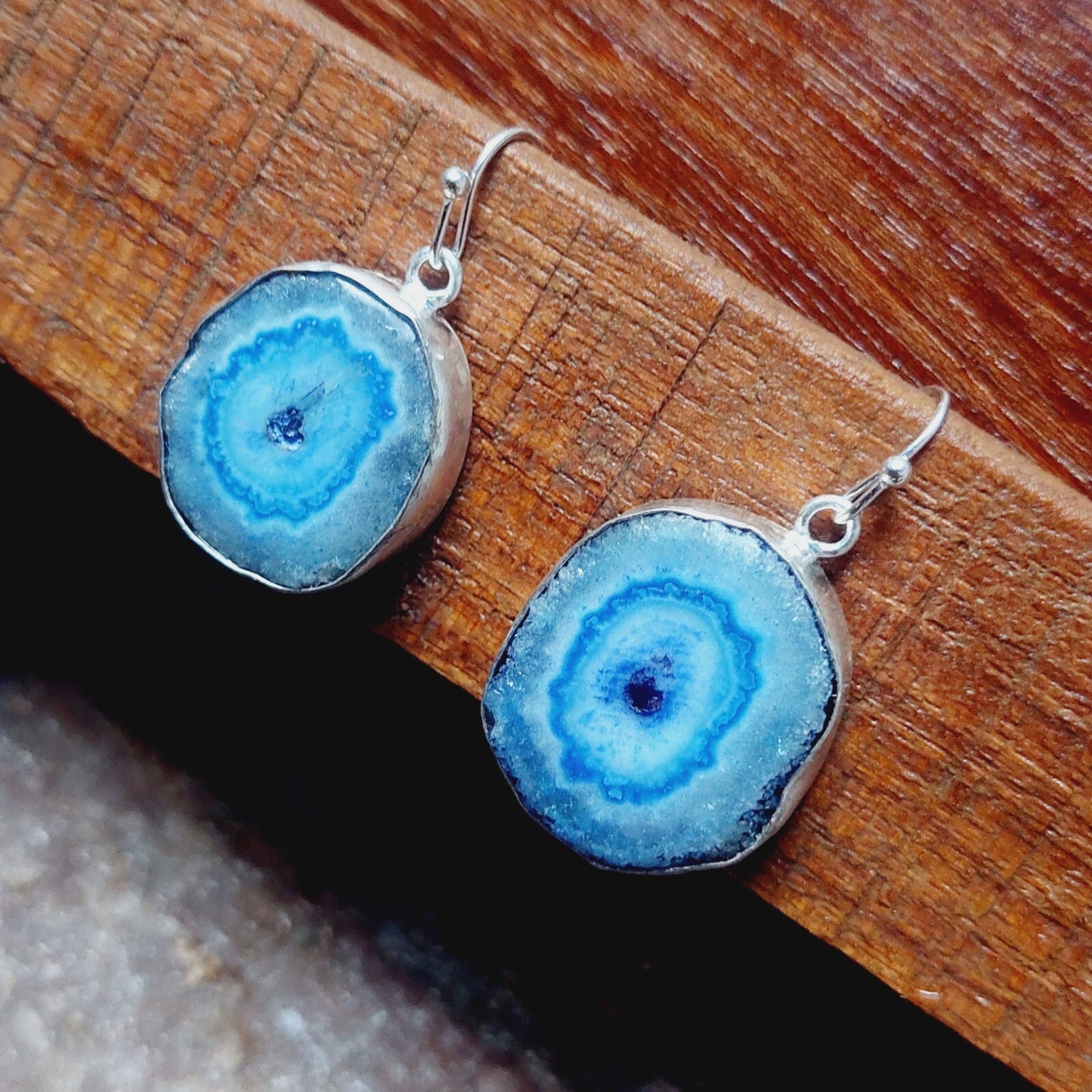 925 Sterling Silver Blue Solar Quartz Handmade Earrings Solar Gemstone Earrings