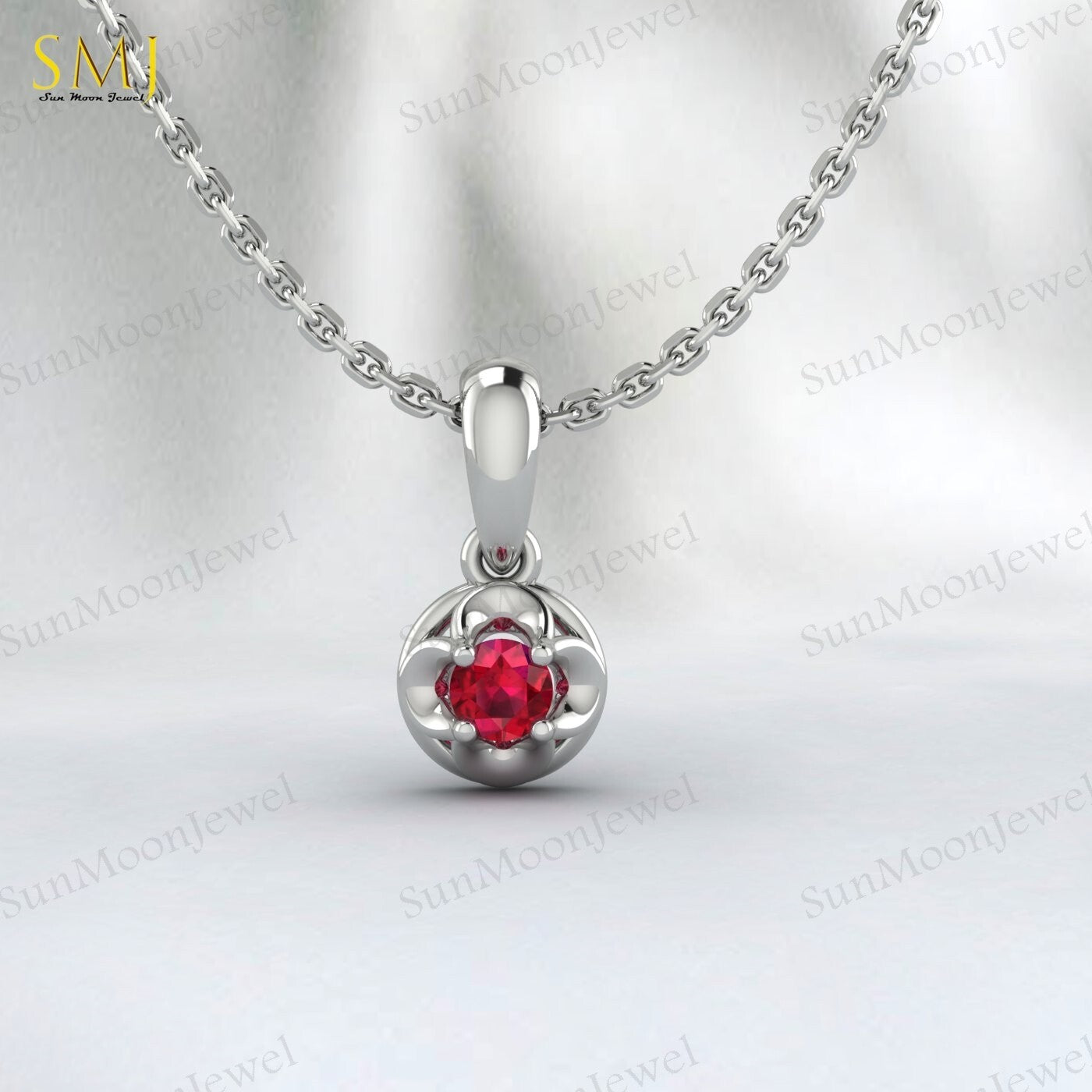 Lab Created Red Ruby Necklace July Birthstone 925 Sterling Silver Gift For Love