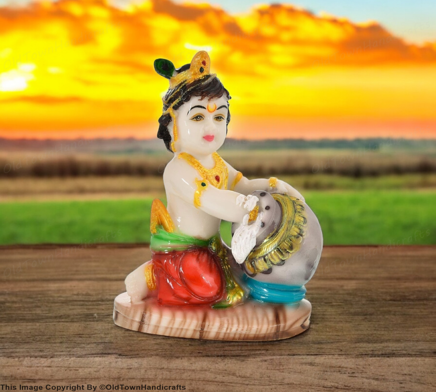 Polyresin Lord Krishna Idol with Dhai Handi Home Decor Showpiece for Pooja Room
