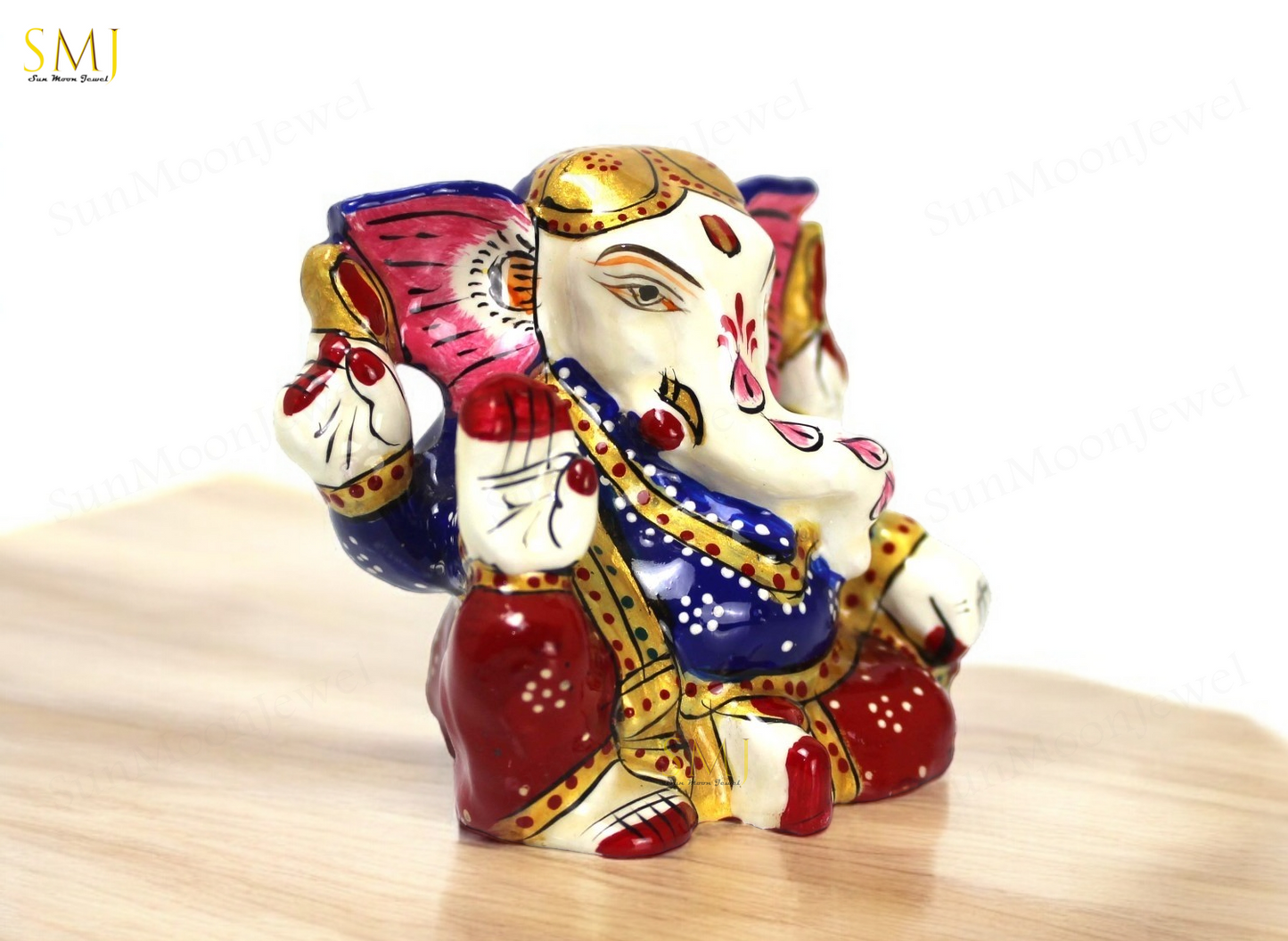 Gaddi Blessing Ganesh Hand Painted Enamel Ganesh Statue metal For Home Decor