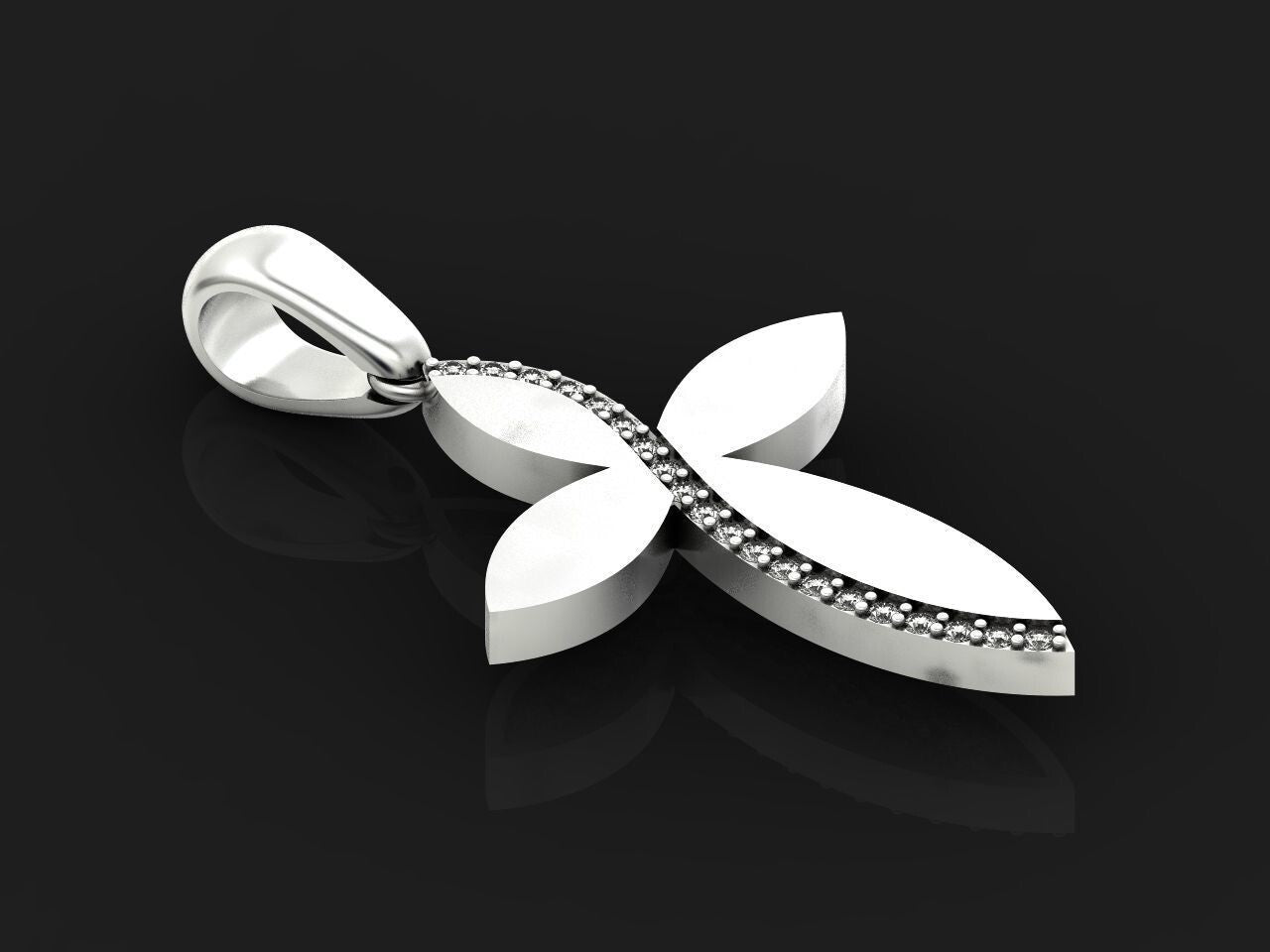 925 Sterling Silver Leaf Cross Pendant with CZ Diamonds Cross Necklace Gift
