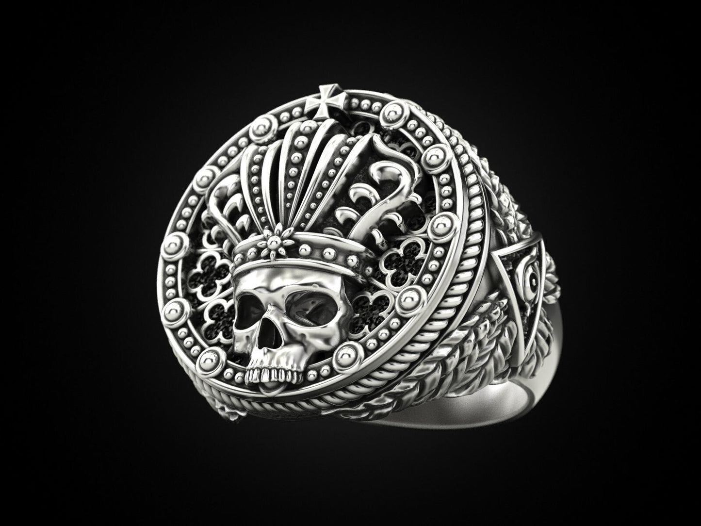 Mens Biker Gothic Skull Crown Ring 925 Sterling Silver Punk King Jewelry US5~ 15