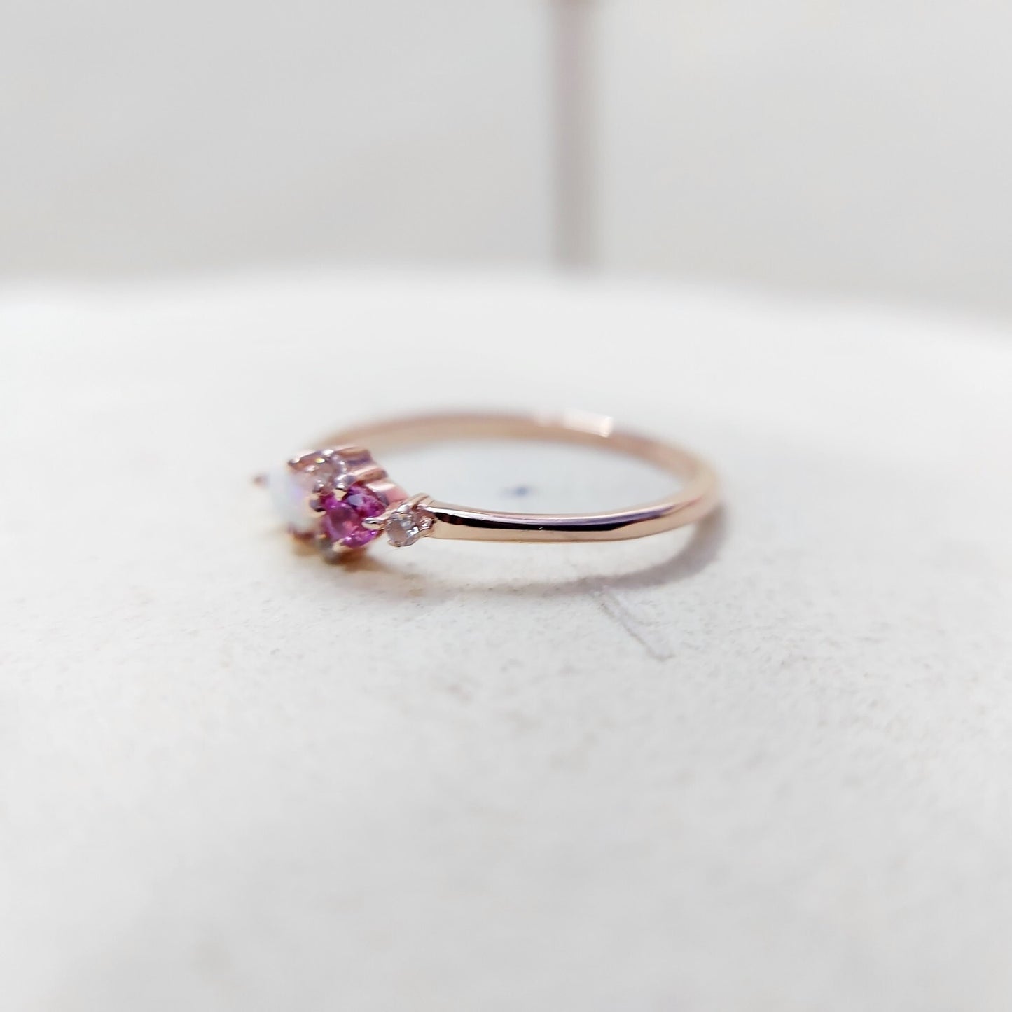 Pear Cut Opal and Pink Tourmaline Ring Gemstone Engagement Silver Ring Us5~ 15