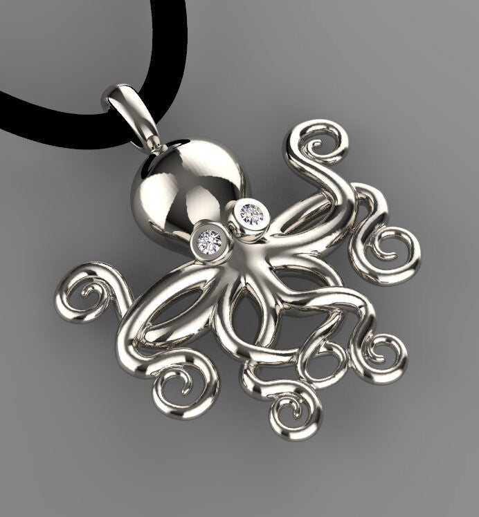 Silver Octopus Pendant for Men Cephalopod Handcrafted Octopus Necklace Jewelry