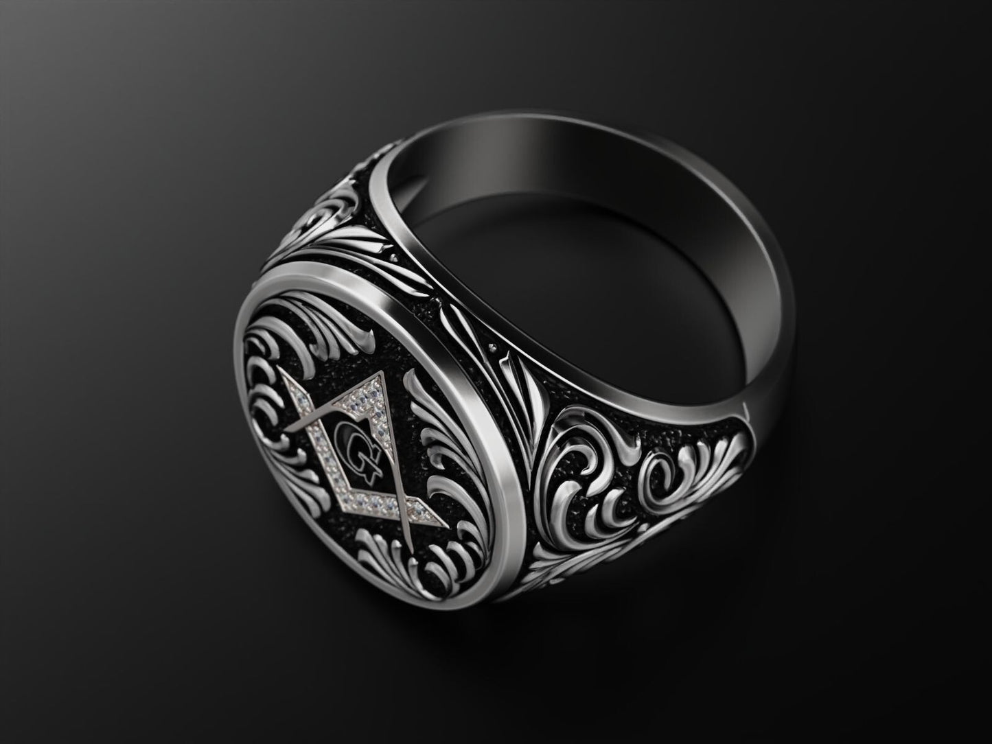 Mason Ring 925 Sterling Silver Freemason Square and Compasses Emblem Ring US7-15