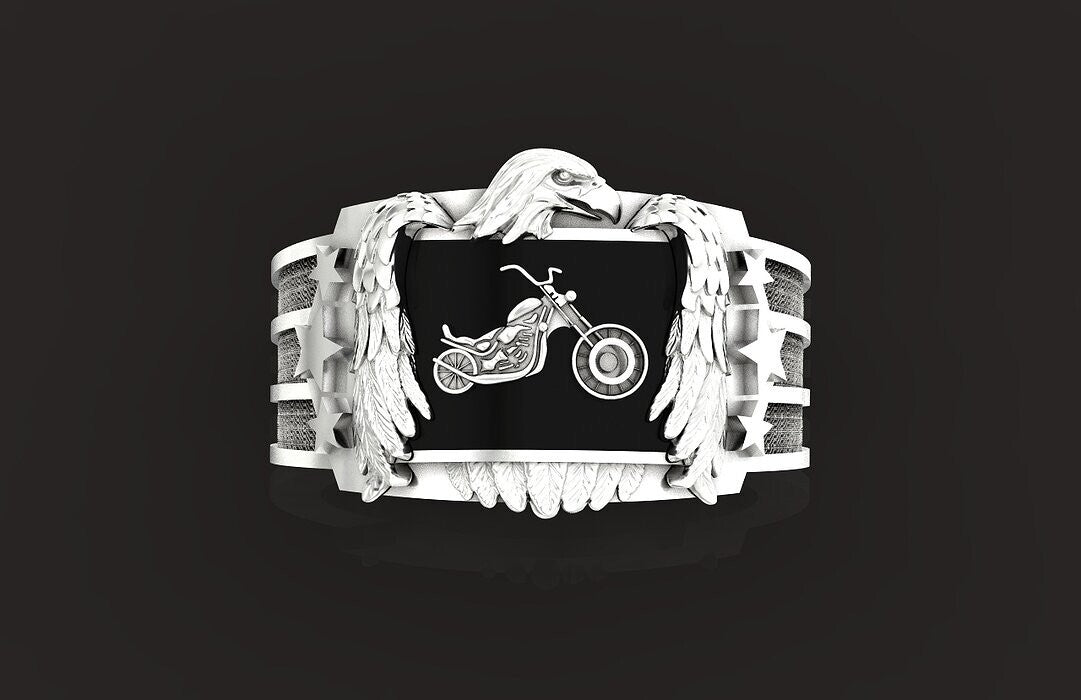 925 Silver Eagle Biker Ring Gothic Punk Signet Ring US5~15 Vintage Style Ring