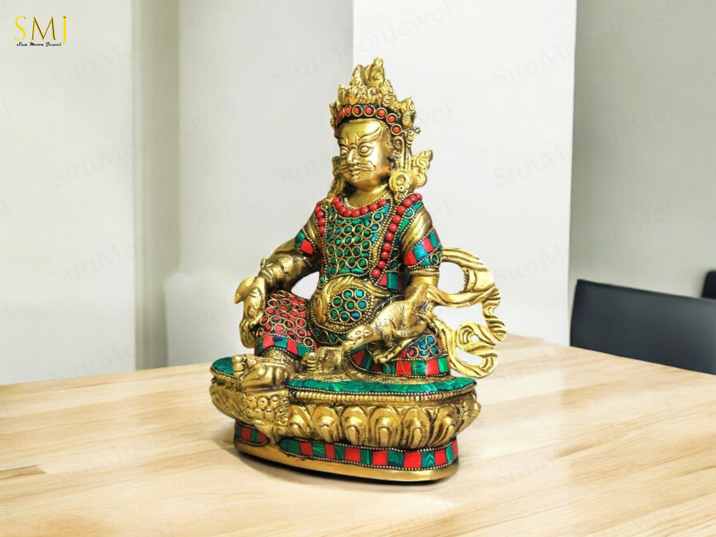 Brass Kuber Statue Kuber Lord of Wealth & Success Ornated with Gold Coins Gift