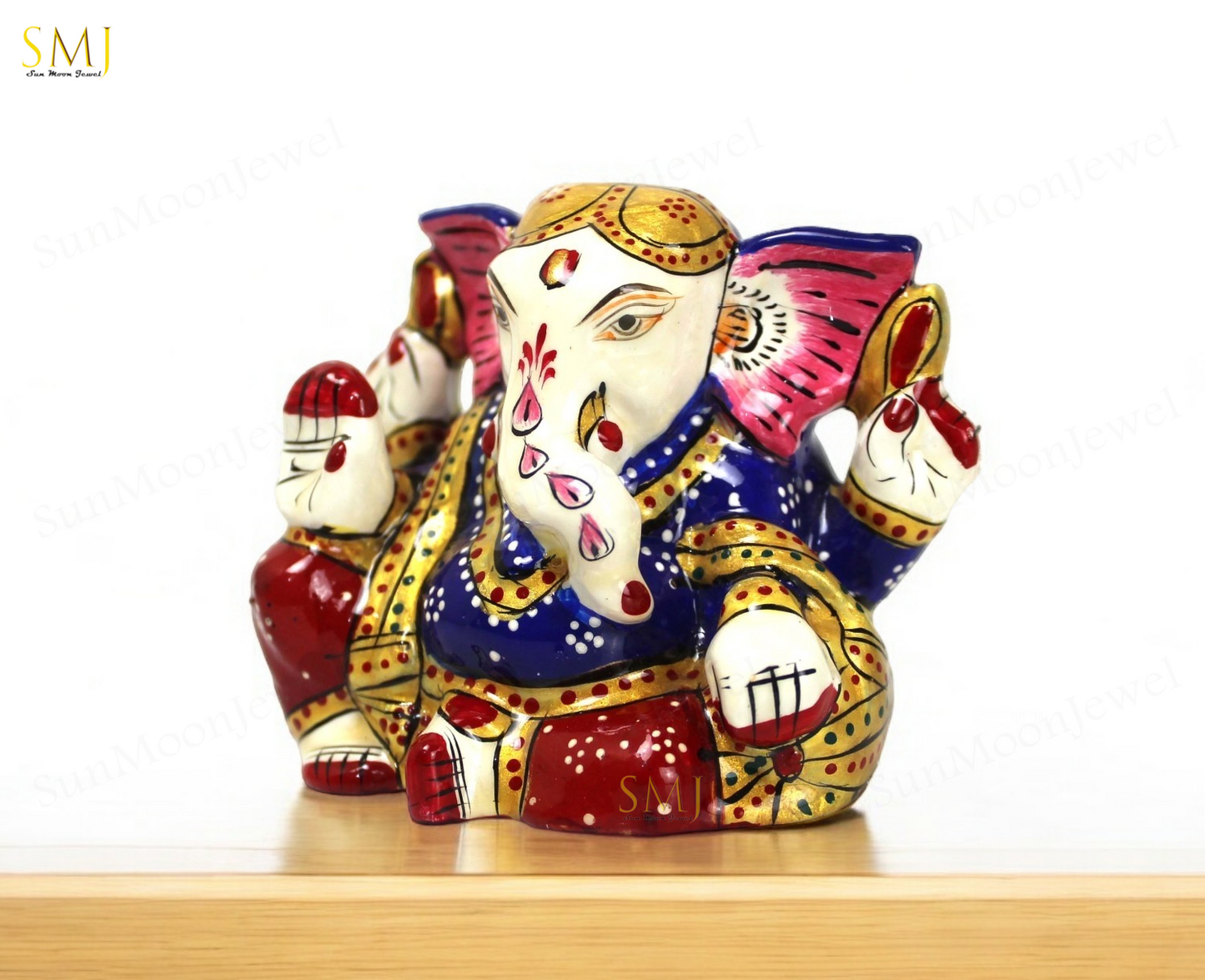 Gaddi Blessing Ganesh Hand Painted Enamel Ganesh Statue metal For Home Decor