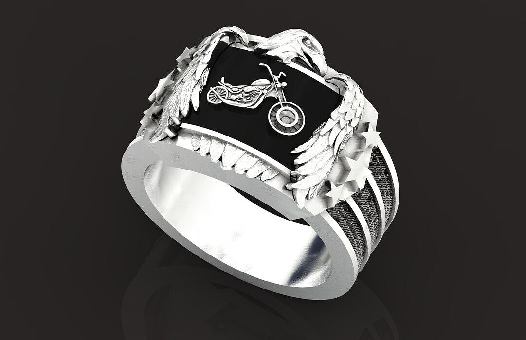 925 Silver Eagle Biker Ring Gothic Punk Signet Ring US5~15 Vintage Style Ring