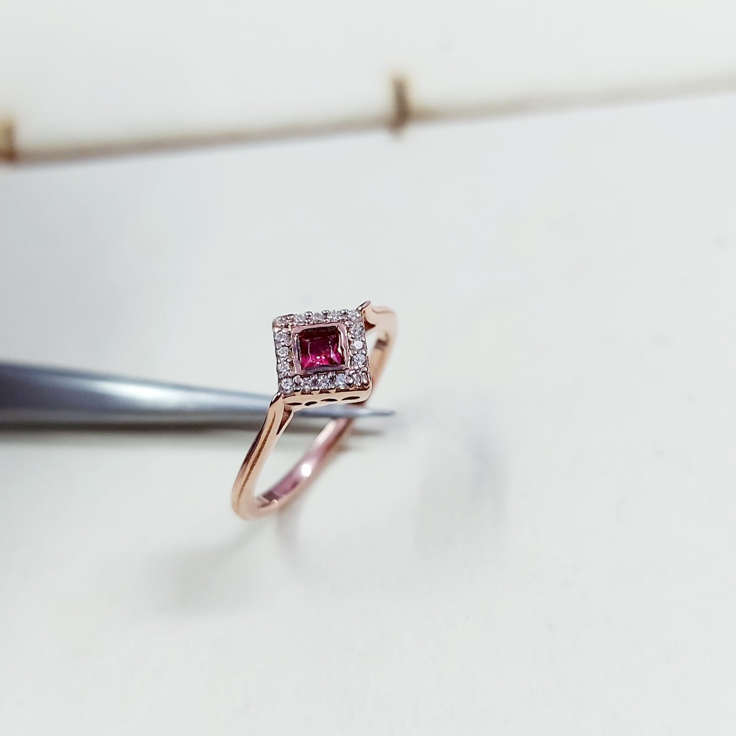 Natural Ruby Diamond Engagement Ring Square Halo Silver Band US5 ~15 Women Gift