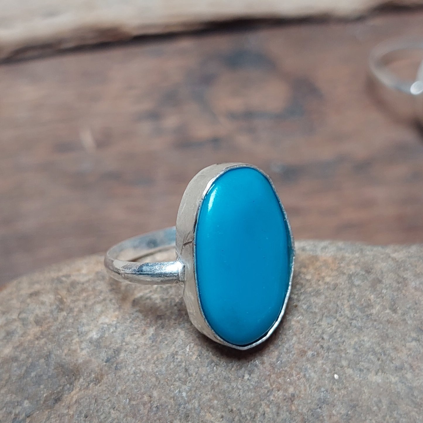Oval Turquoise Ring 925 Sterling Silver Everyday blue Stone jewelry For Women