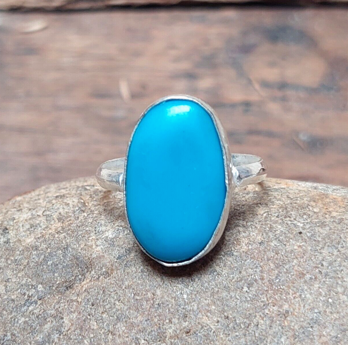 Oval Turquoise Ring 925 Sterling Silver Everyday blue Stone jewelry For Women
