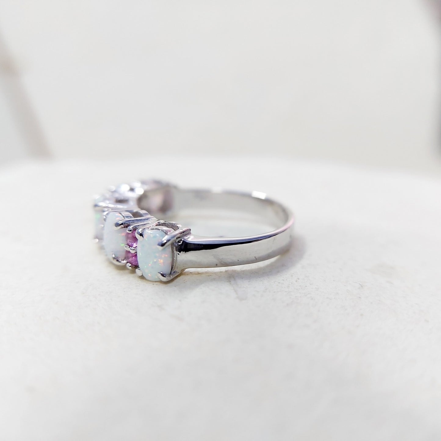 Eternity Opal Ruby Ring Silver Fire Opal Handmade Engagement Gift Ring Us5~15