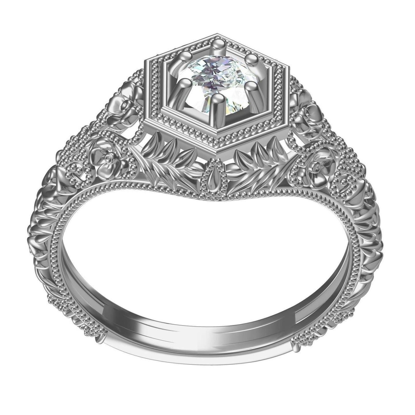 Art Deco Round Lab Created Solitaire Engagement Ring 925 Silver US5-15 Gift Ring