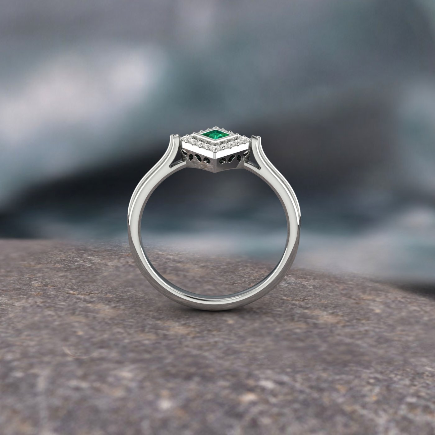 Princess Cut Green Emerald Solitaire Ring Lab Created 925 Sterling Silver Ring