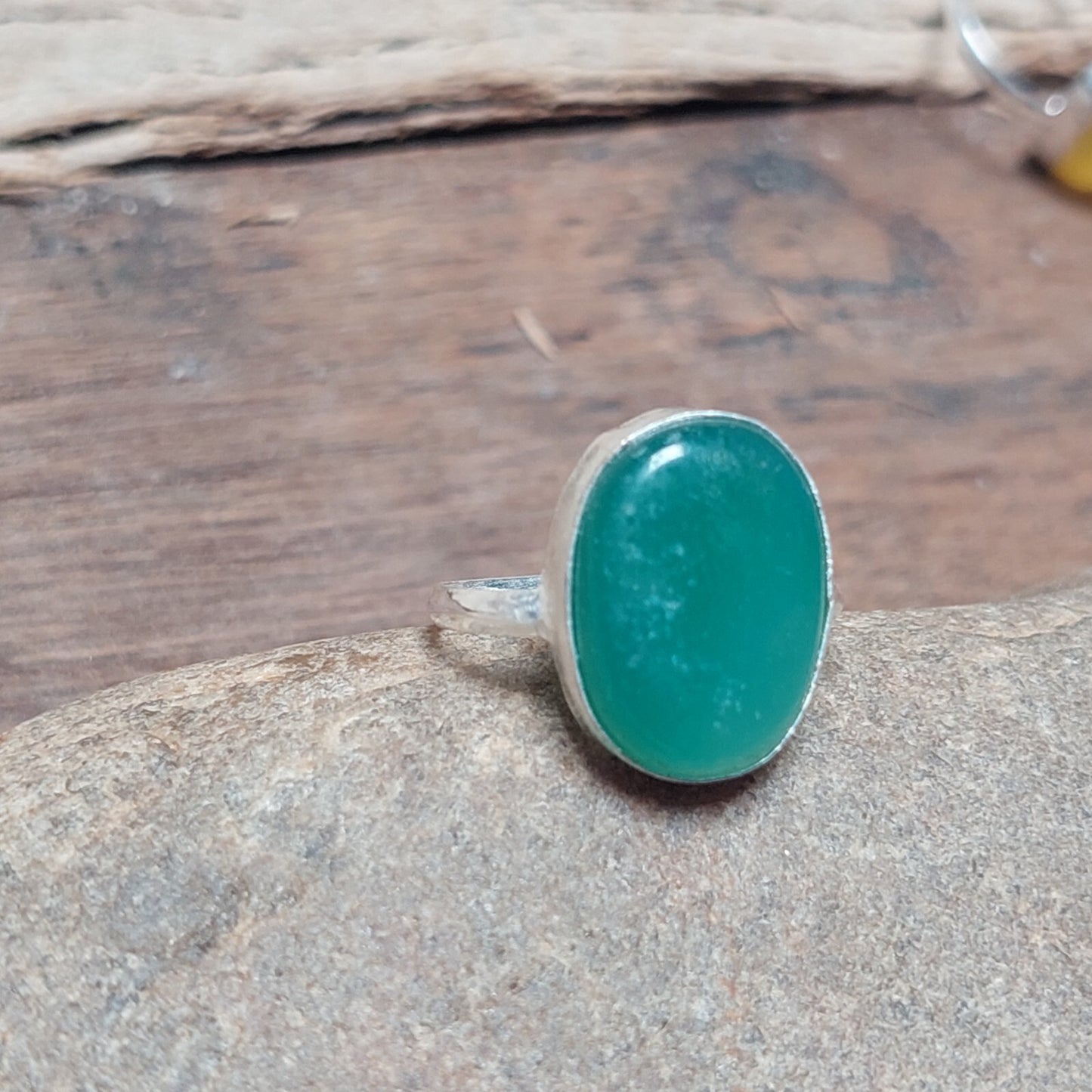 Vintage Green Onyx Solitaire Ring,Green Stone Ring,925 Sterling Silver Ring