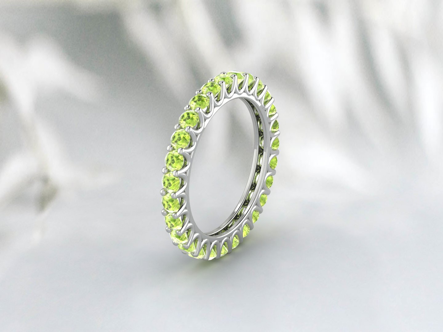 Natural Round Green Peridot Band Eternity Stacking Promise Fine Silver Band