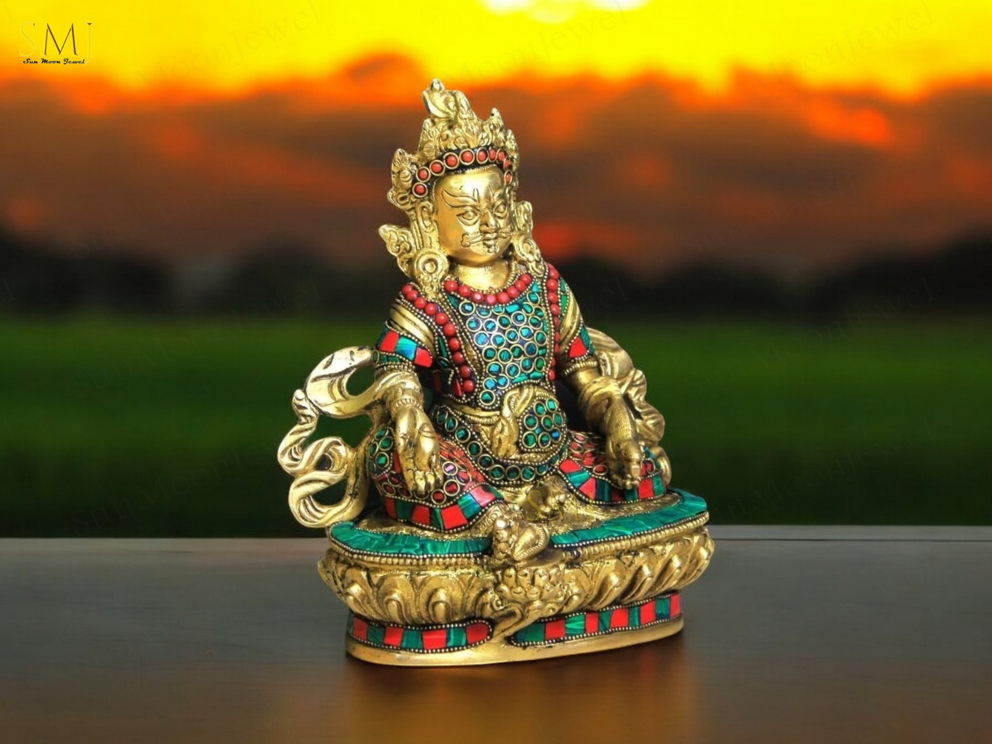 Brass Kuber Statue Kuber Lord of Wealth & Success Ornated with Gold Coins Gift