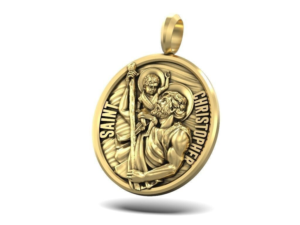 Saint Christopher Brass Pendant Necklace Baby Jesus Prayer Christian Gift Friend
