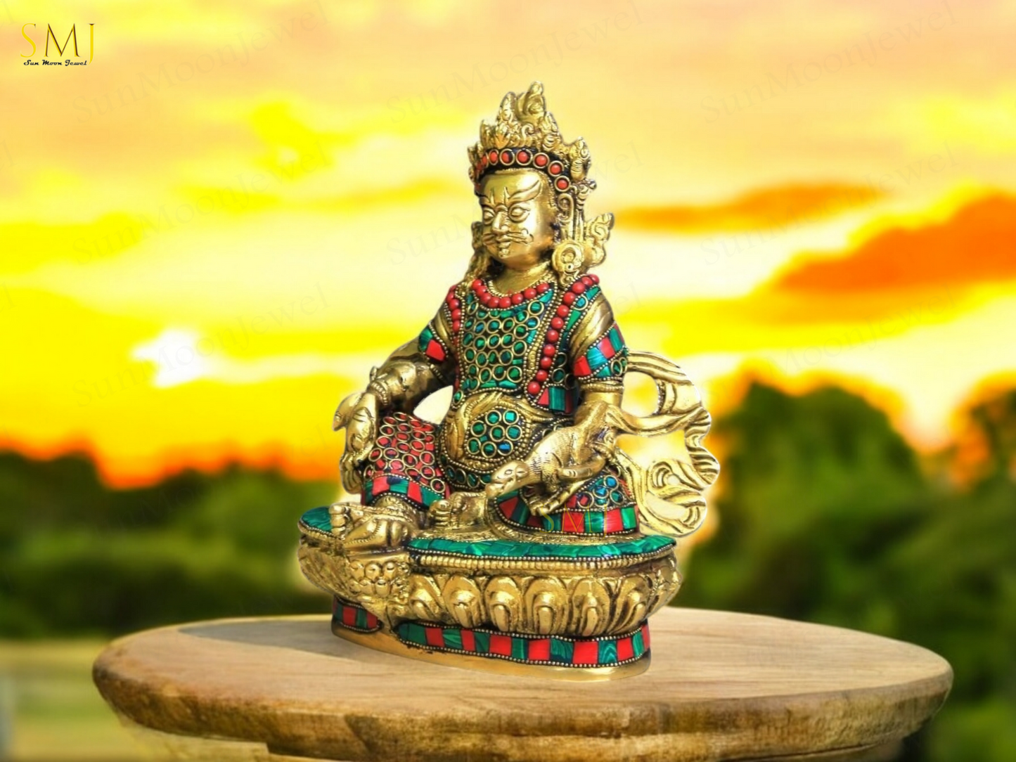 Brass Kuber Statue Kuber Lord of Wealth & Success Ornated with Gold Coins Gift